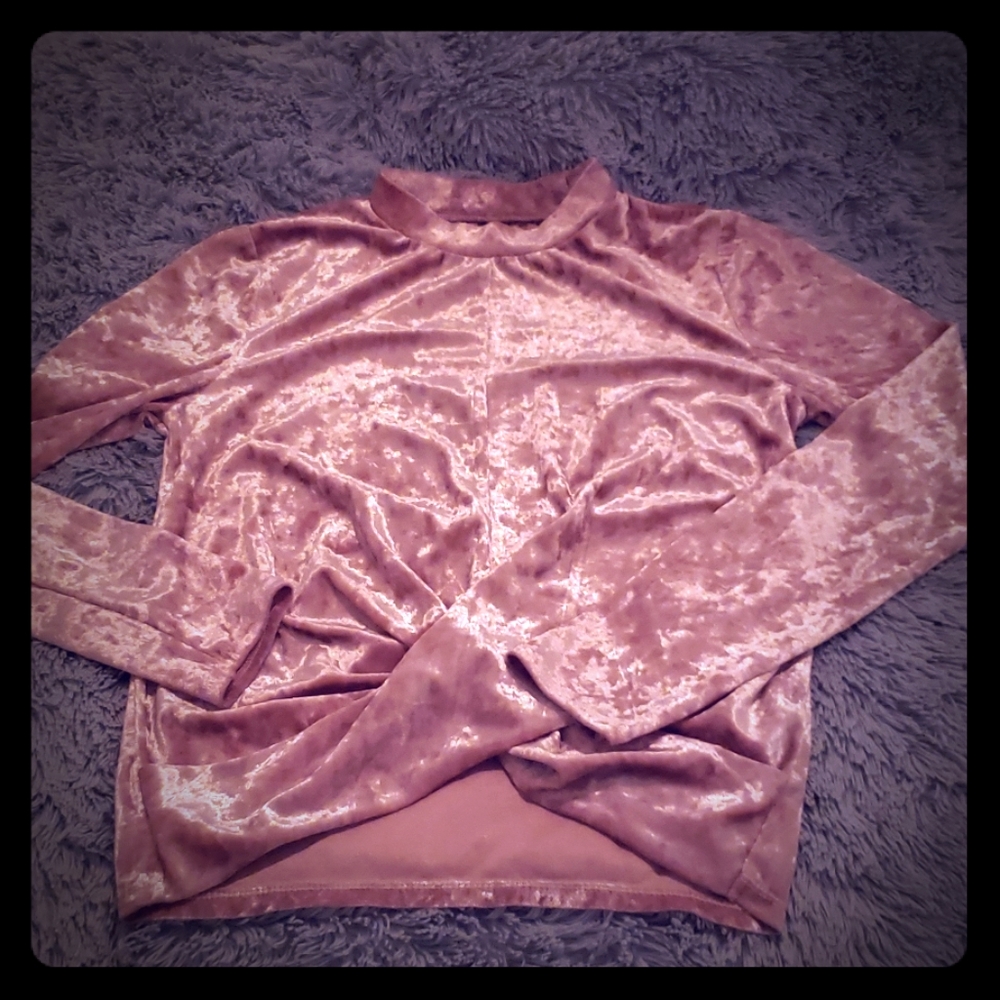 Velvet twist front mock neck top